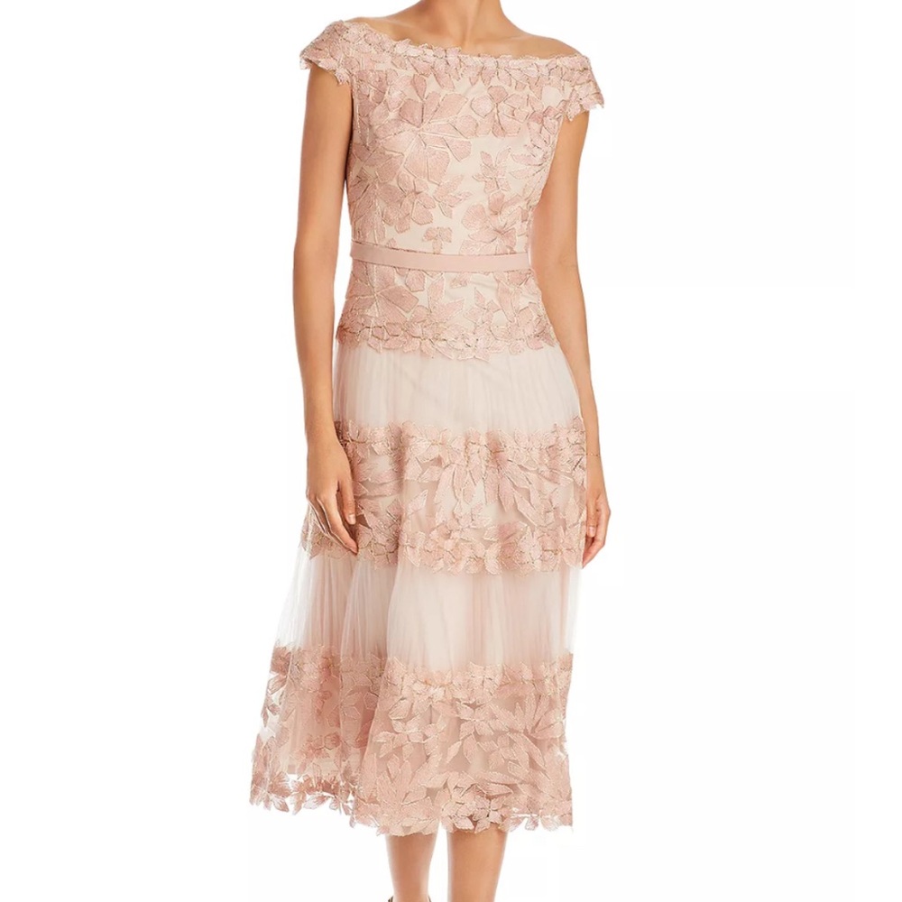 Tadashi Shoji  Pink Lace  Tea Length Dress - Size 12
